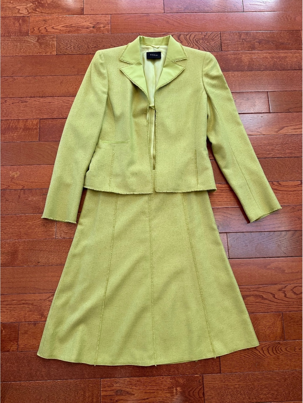 Akris Womens Silk Cashmere Blazer US 4 Chartreuse Fringe Trim